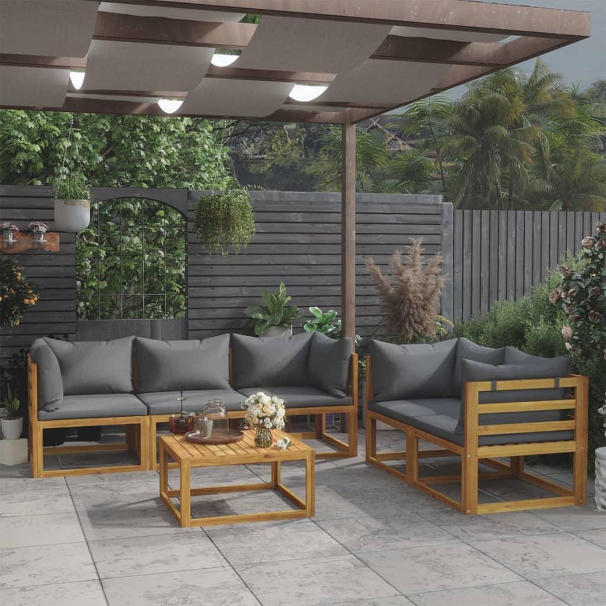 Voir la diapositive 1 : VIDAXL Salon de jardin 6 pcs avec coussin Bois d'acacia solide