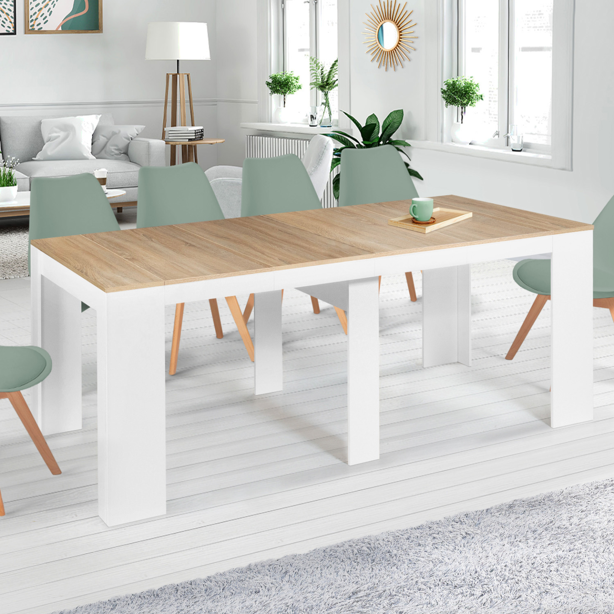 Voir la diapositive 2 : ID MARKET Table console extensible orlando 10 personnes 235 cm bois blanc et façon hêtre