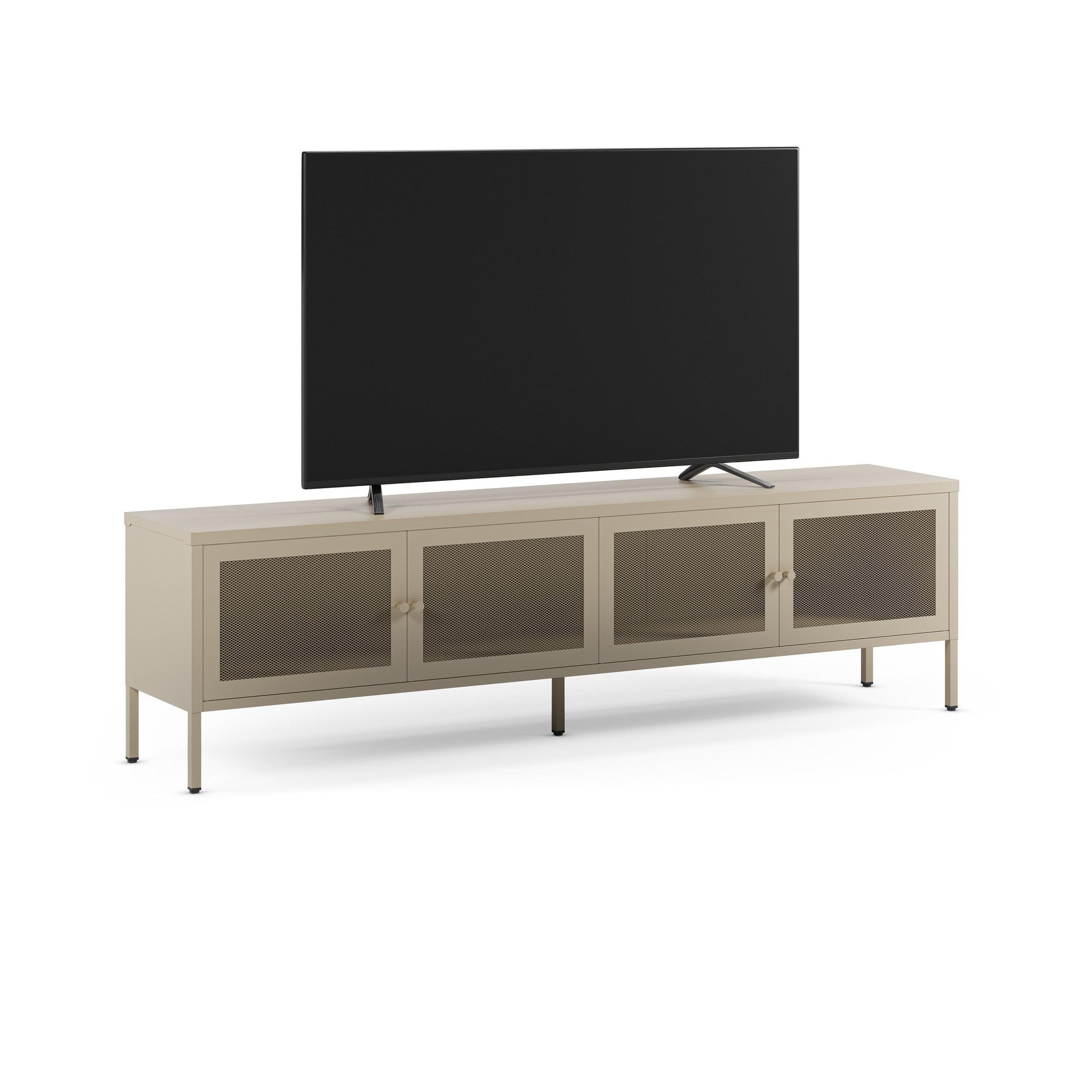 Voir la diapositive 3 : MAISON PAVANE Meuble tv en métal beige 4 portes, 160 cm-latem