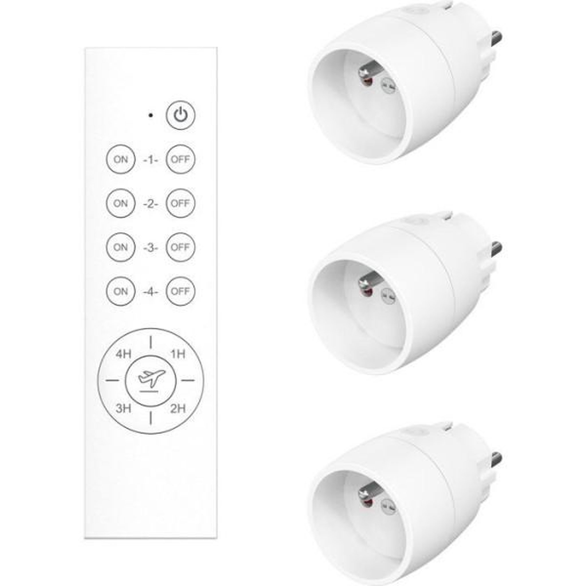 Voir la diapositive 2 : GAO Lot 3 prises télécommandées - gao - bouton on/off individuel - portée 30 m - télécommande all on/off + minuterie 1-4 h
