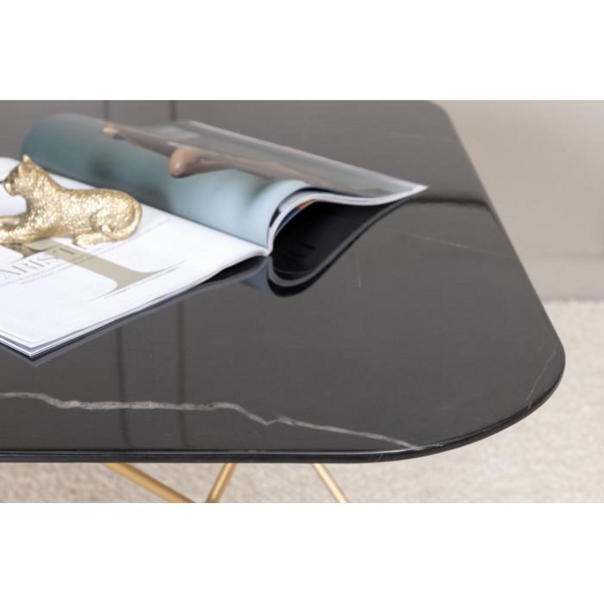 Paris Prix Table Basse en Verre Marbré  Tristar  80cm Noir & Or