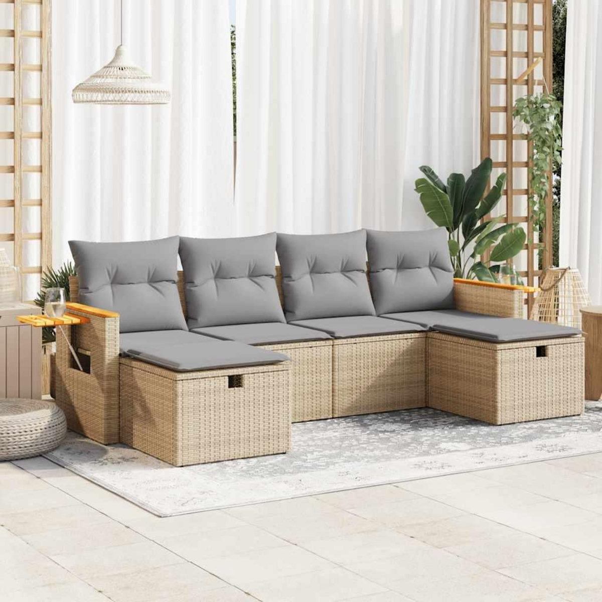VIDAXL Salon de jardin avec coussins 6 pcs beige resine tressee