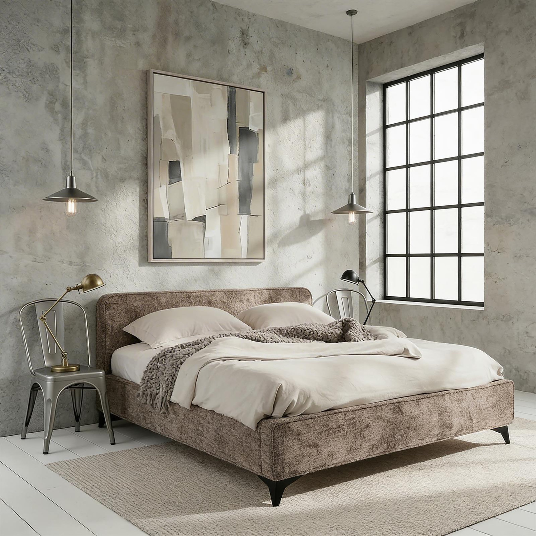 Voir la diapositive 3 : IDIMEX Lit double LEVERDA 140 x 190 cm, revêtement en tissu