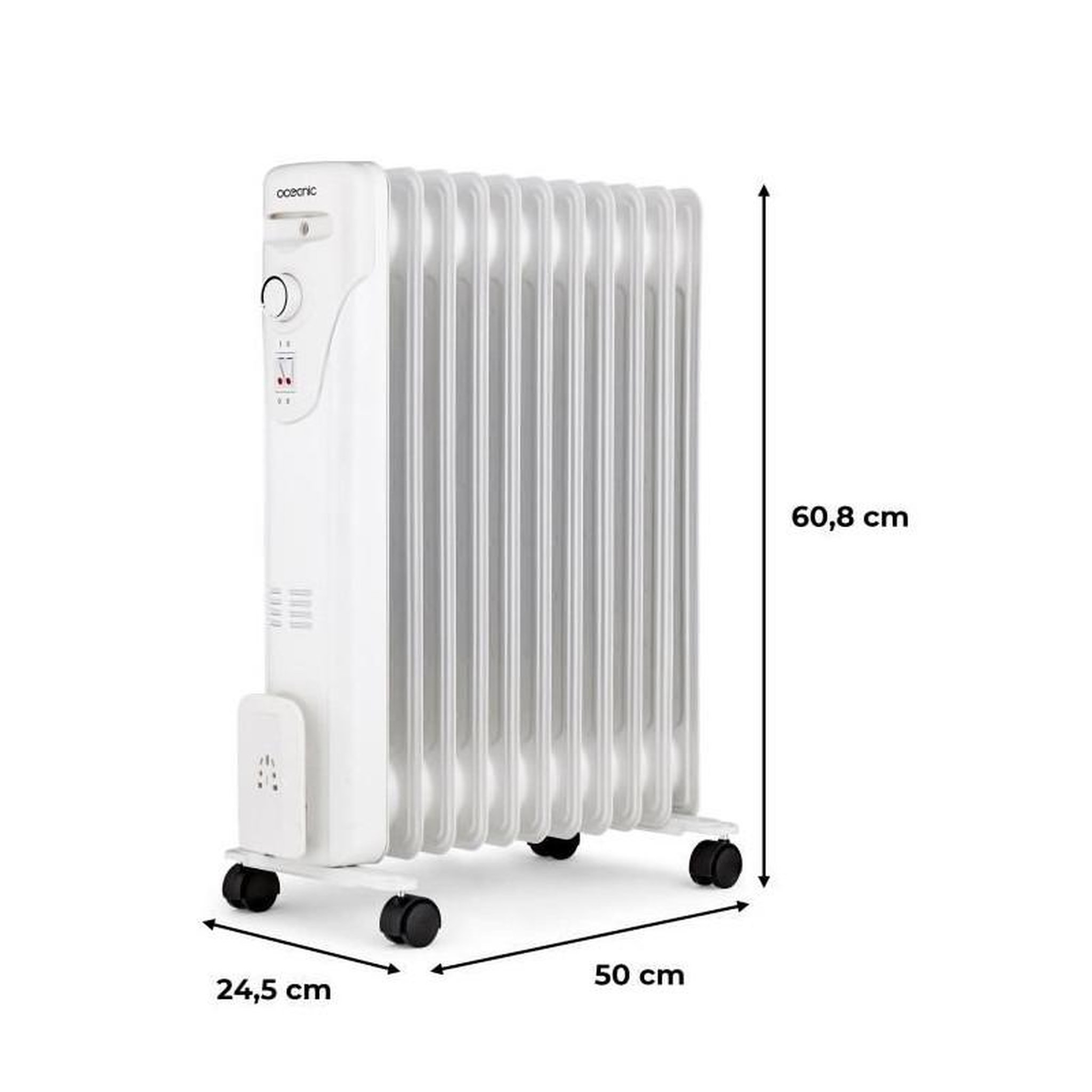Voir la diapositive 4 : OCEANIC Radiateur électrique bain d'huile 2500W OCEANIC - 3 puissances - 11 éléments - Blanc - Mobile