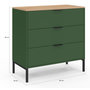 Voir la diapositive 5 : ID MARKET Commode 3 tiroirs KELIA 80 cm vert kaki et plateau bois