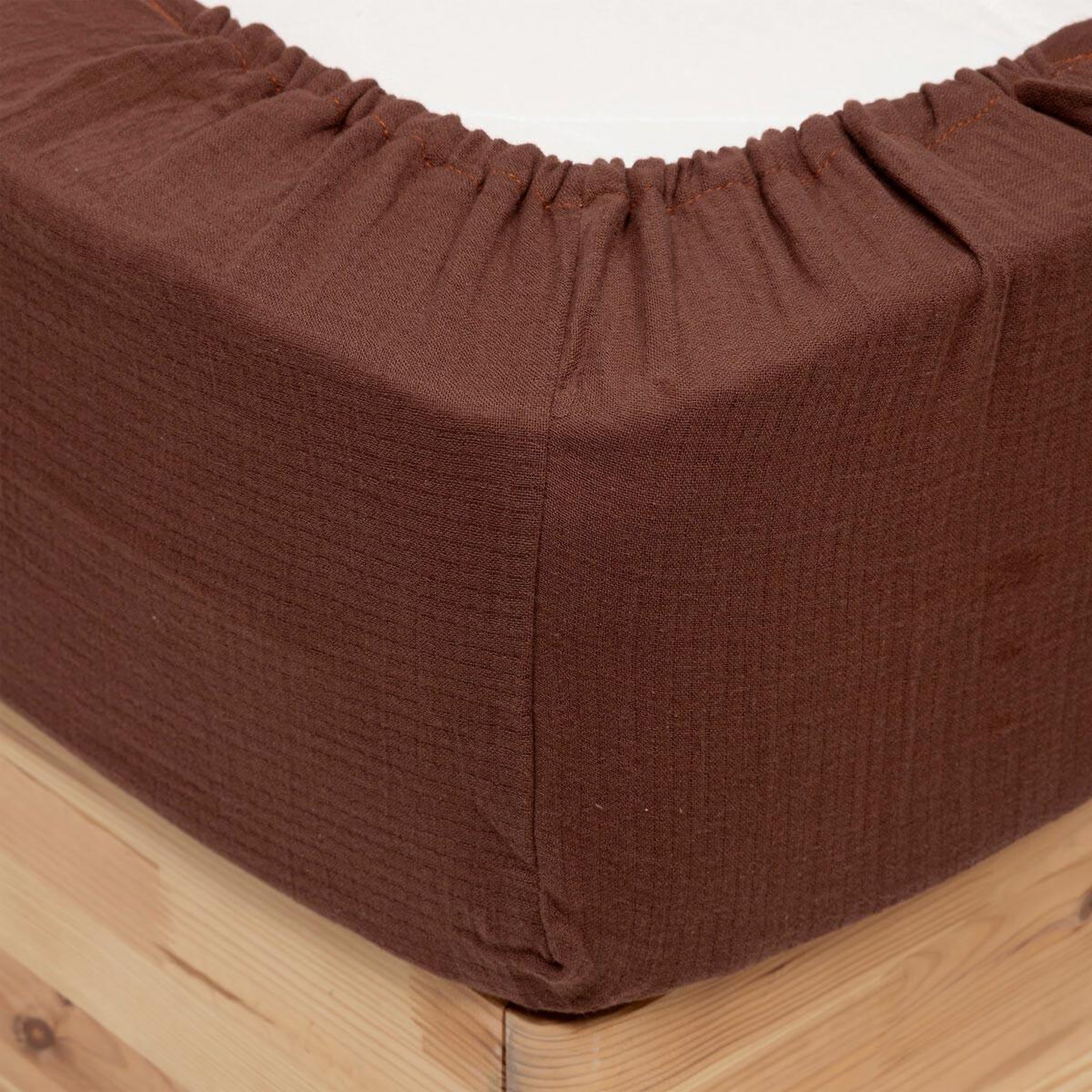 ATMOSPHERA Drap housse en gaze de coton  flora  160x200cm marron
