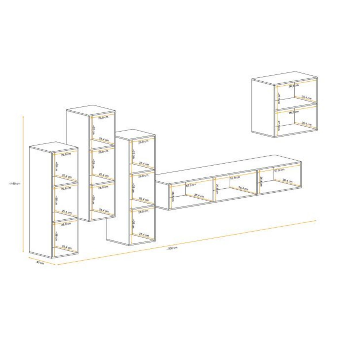 Paris Prix Meuble TV Mural Design  Switch III  330cm Naturel & Noir