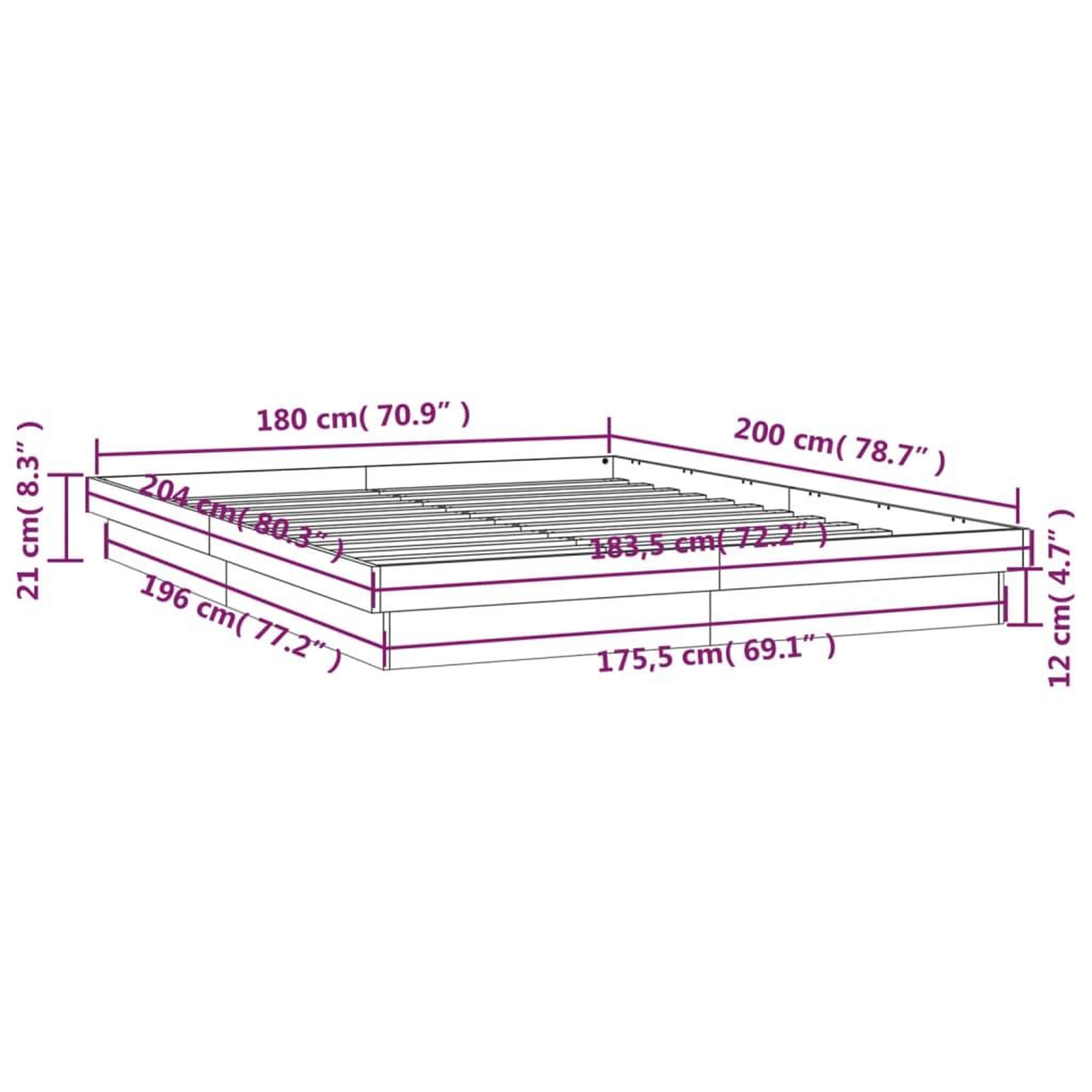 Voir la diapositive 6 : VIDAXL Cadre de lit a LED sans matelas 180x200 cm bois massif