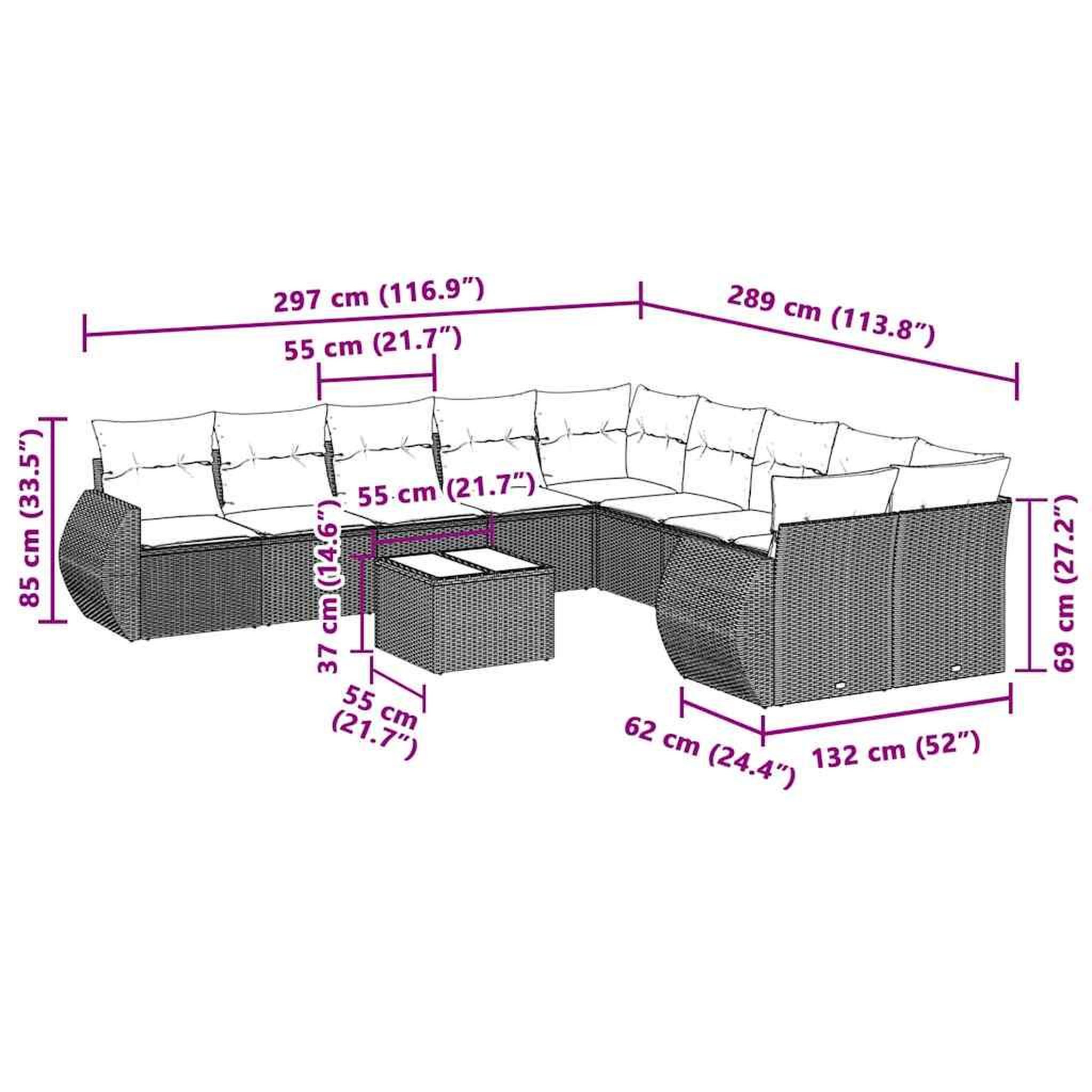Voir la diapositive 6 : VIDAXL Salon de jardin 11 pcs avec coussins gris clair resine tressee