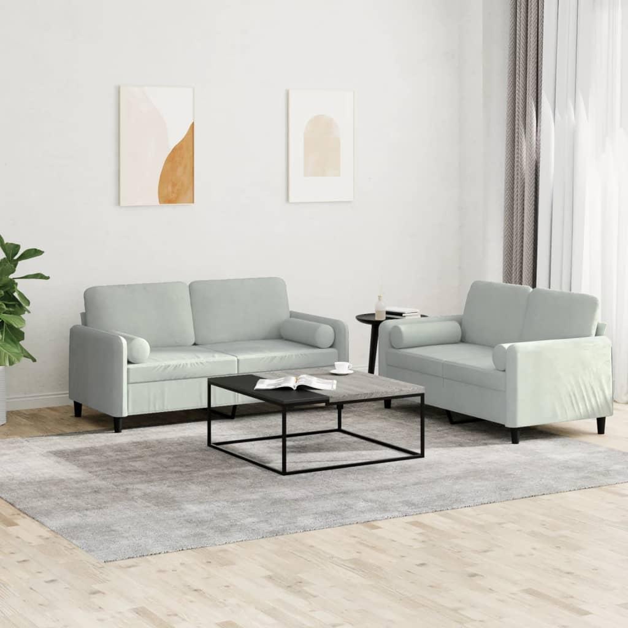 VIDAXL Ensemble de canapes 2 pcs avec coussins gris clair velours