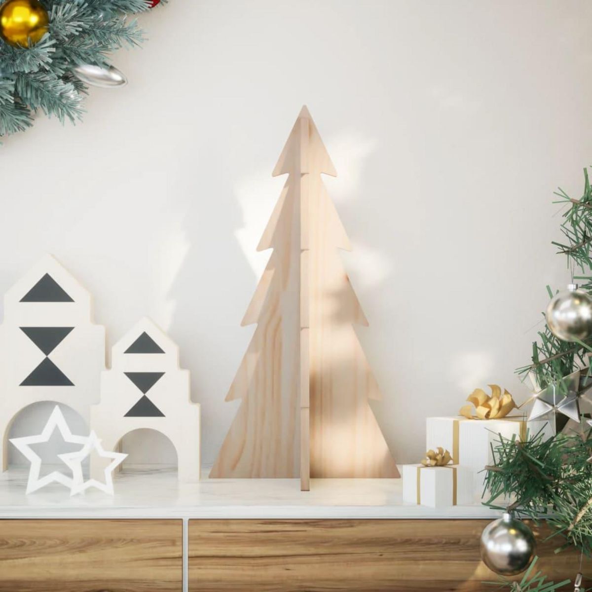 VIDAXL Arbre de Noël en bois pour decoration 59,5cm bois massif de pin