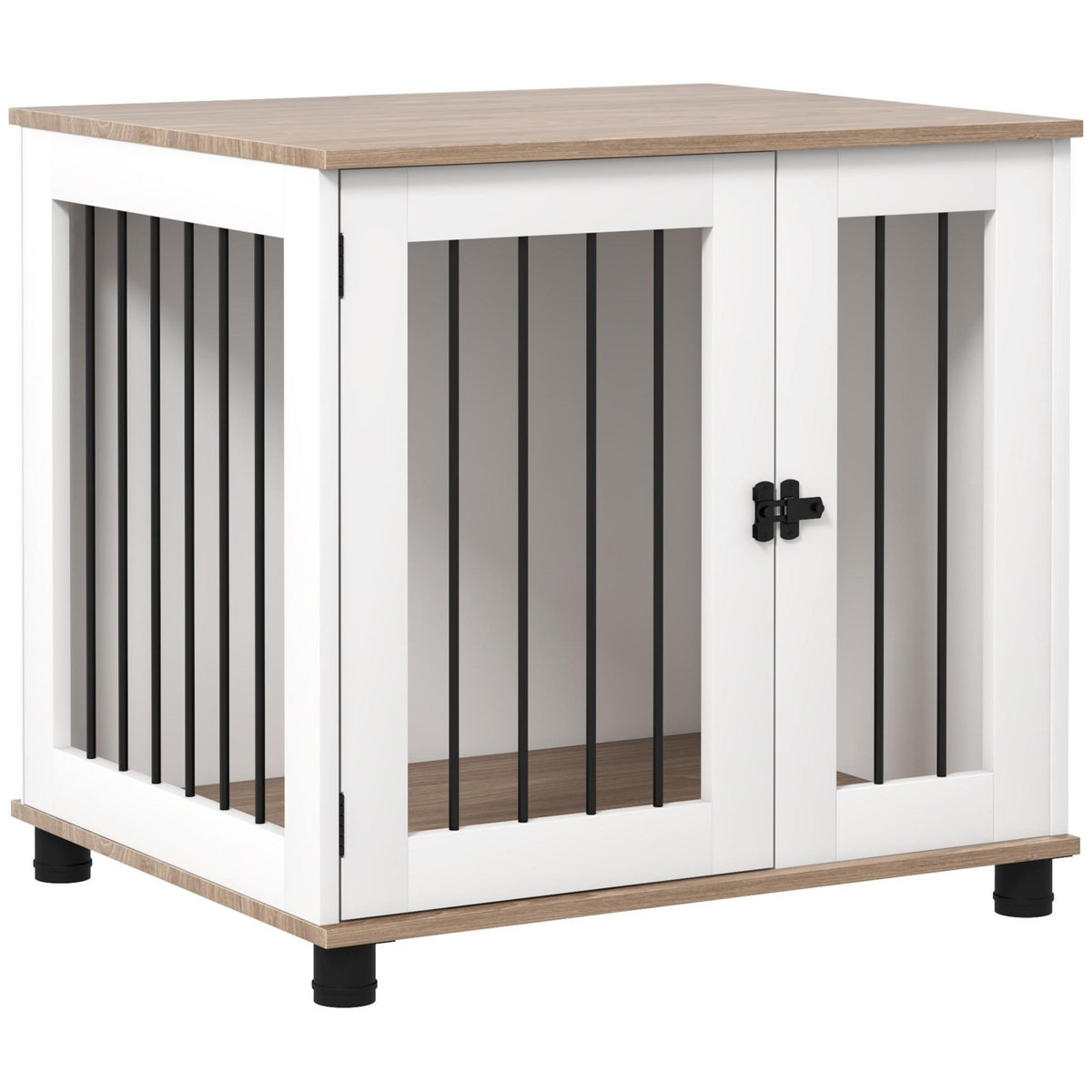 PAWHUT Cage pour chien animaux sur pied - porte verrouillable - acier noir panneaux blanc chêne clair