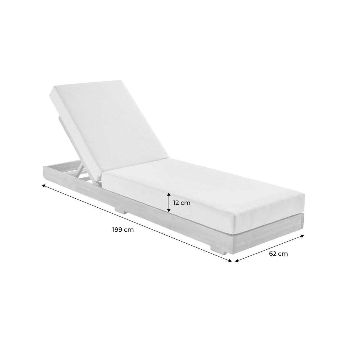 SWEEEK Bain de soleil DORINA en bois d'acacia avec coussin beige multi positions. housse en polyester. 198 x 62 x 12 cm