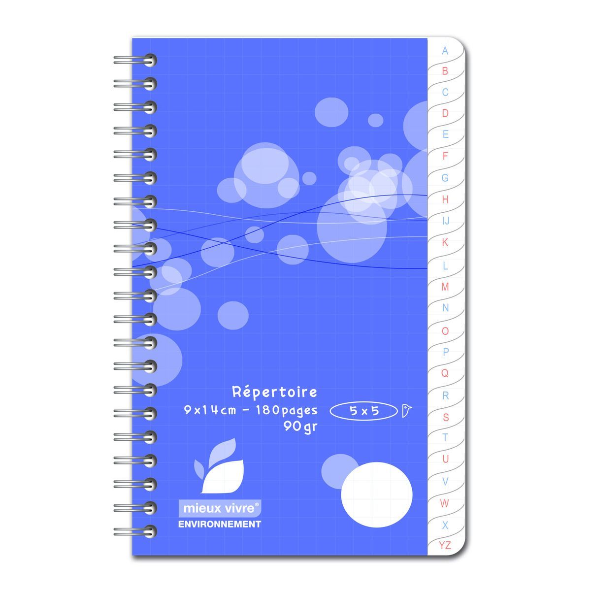 AUCHAN Répertoire polypro 9x14cm 180 pages à spirale petits carreaux 5x5 violet