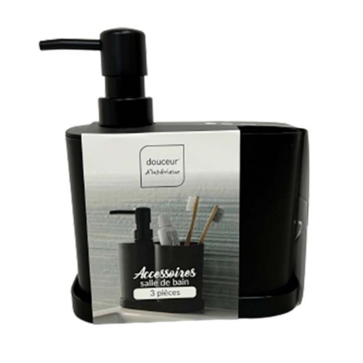 Paris Prix Set de 3 Accessoires Salle de Bain  Vita  19cm Noir