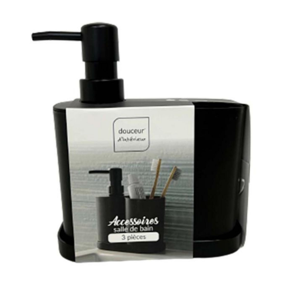 Paris Prix Set de 3 Accessoires Salle de Bain  Vita  19cm Noir