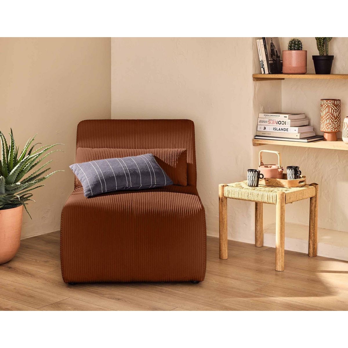 LISA DESIGN Onyx - fauteuil sans accoudoirs - en velours côtelé