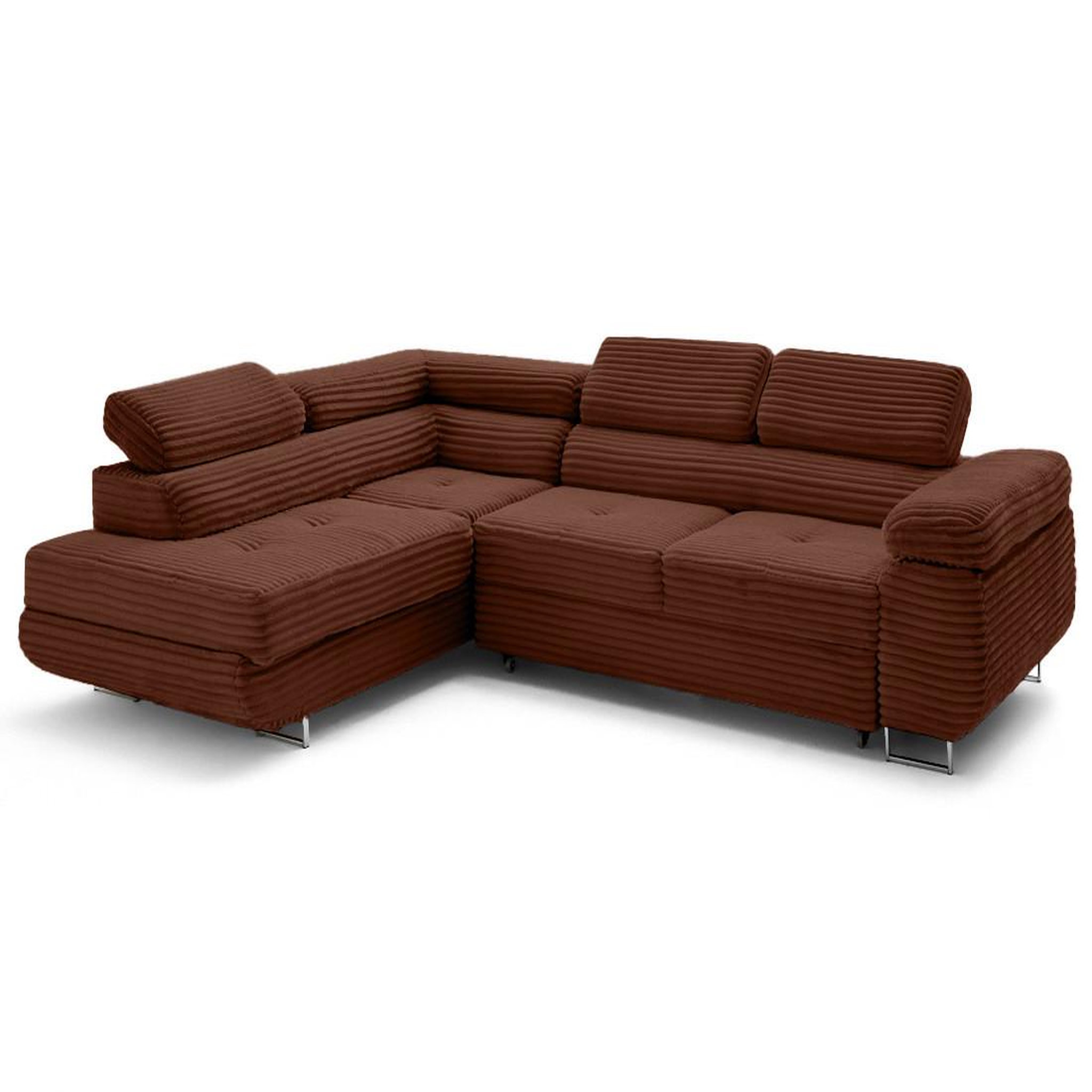 Voir la diapositive 2 : LISA DESIGN Zaria - canapé d'angle gauche 5 places convertible avec coffre et têtières en velours côtelé grosses côtes