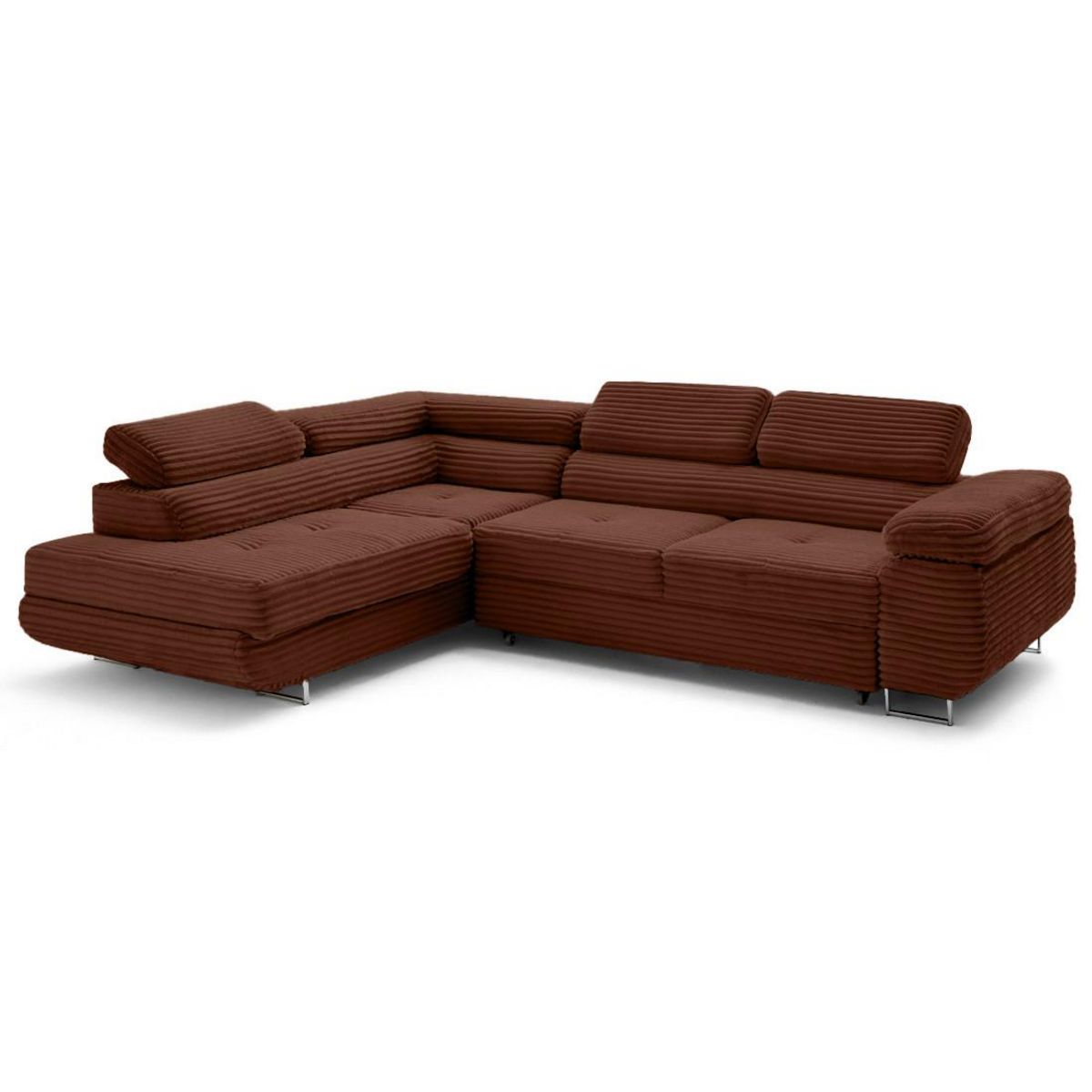 LISA DESIGN Zaria - canapé d'angle gauche 5 places convertible avec coffre et têtières en velours côtelé grosses côtes