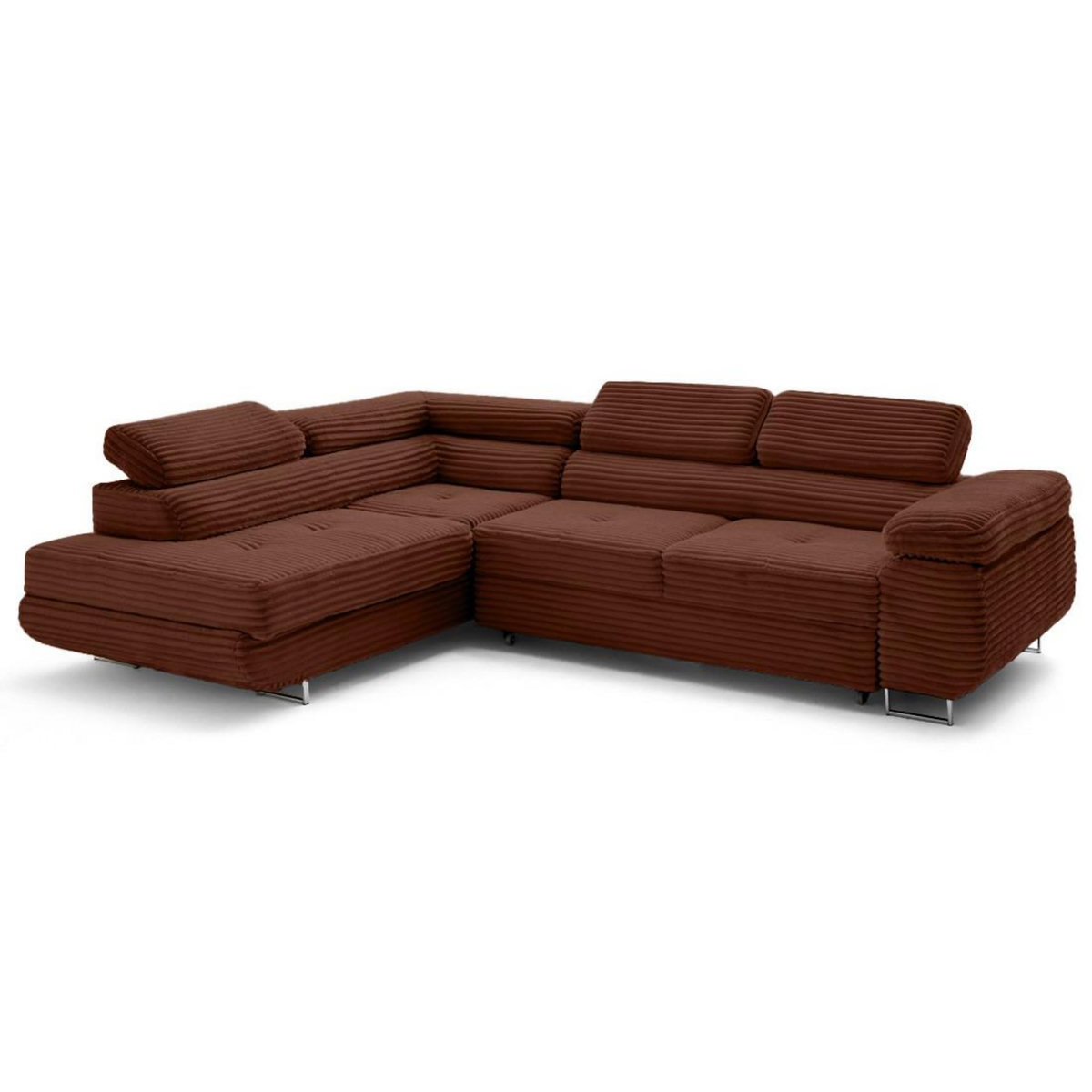 LISA DESIGN Zaria - canapé d'angle gauche 5 places convertible avec coffre et têtières en velours côtelé grosses côtes