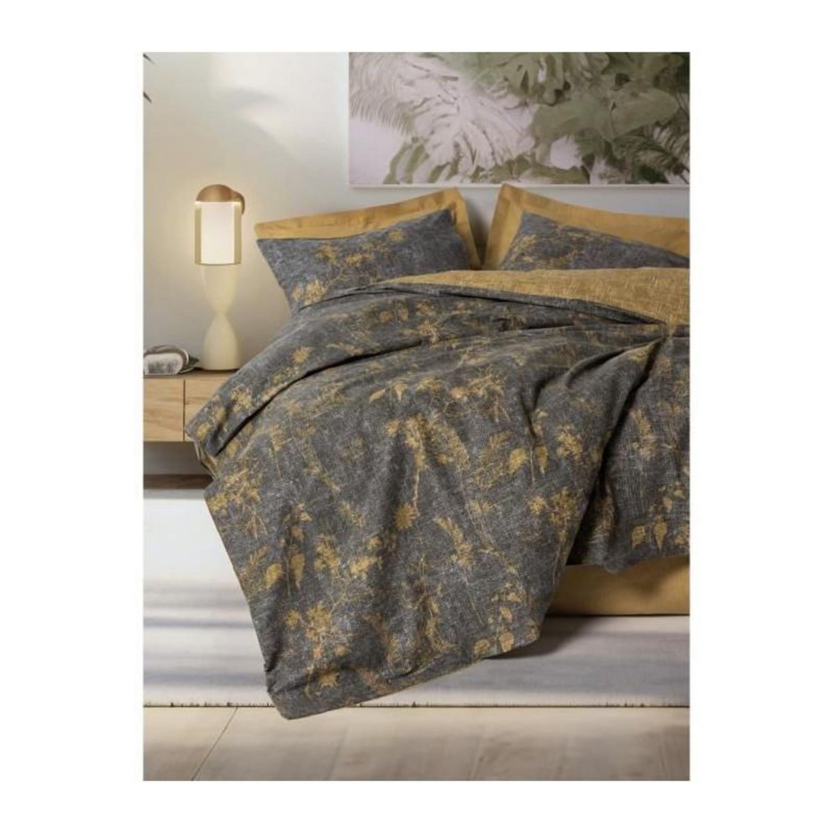 GENERIQUE Parure de lit - 129CTN64839 - 1 housse de couette 220 x 240 cm + 2 taies d'oreiller 60 x 60 cm - 100% coton ranforcé - Moutarde