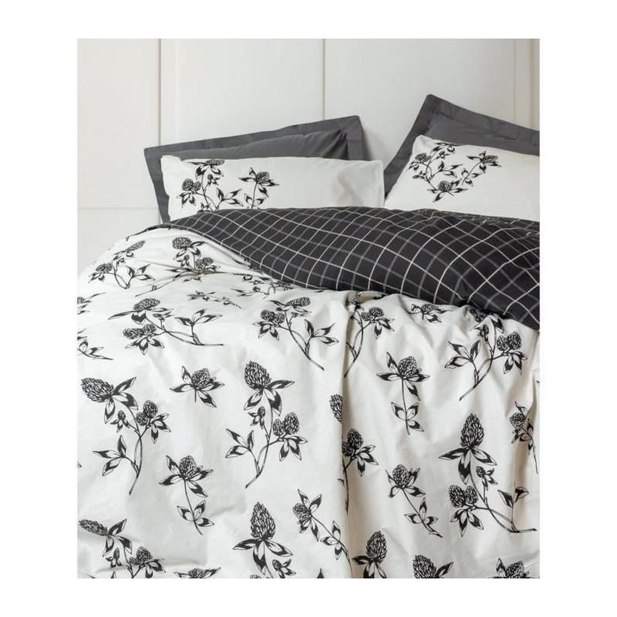 Voir la diapositive 4 : GENERIQUE Parure de lit - 129CTN64832 - 1 housse de couette 220 x 240 cm + 2 taies d'oreiller 60 x 60 cm - 100% coton ranforcé - Anthraci