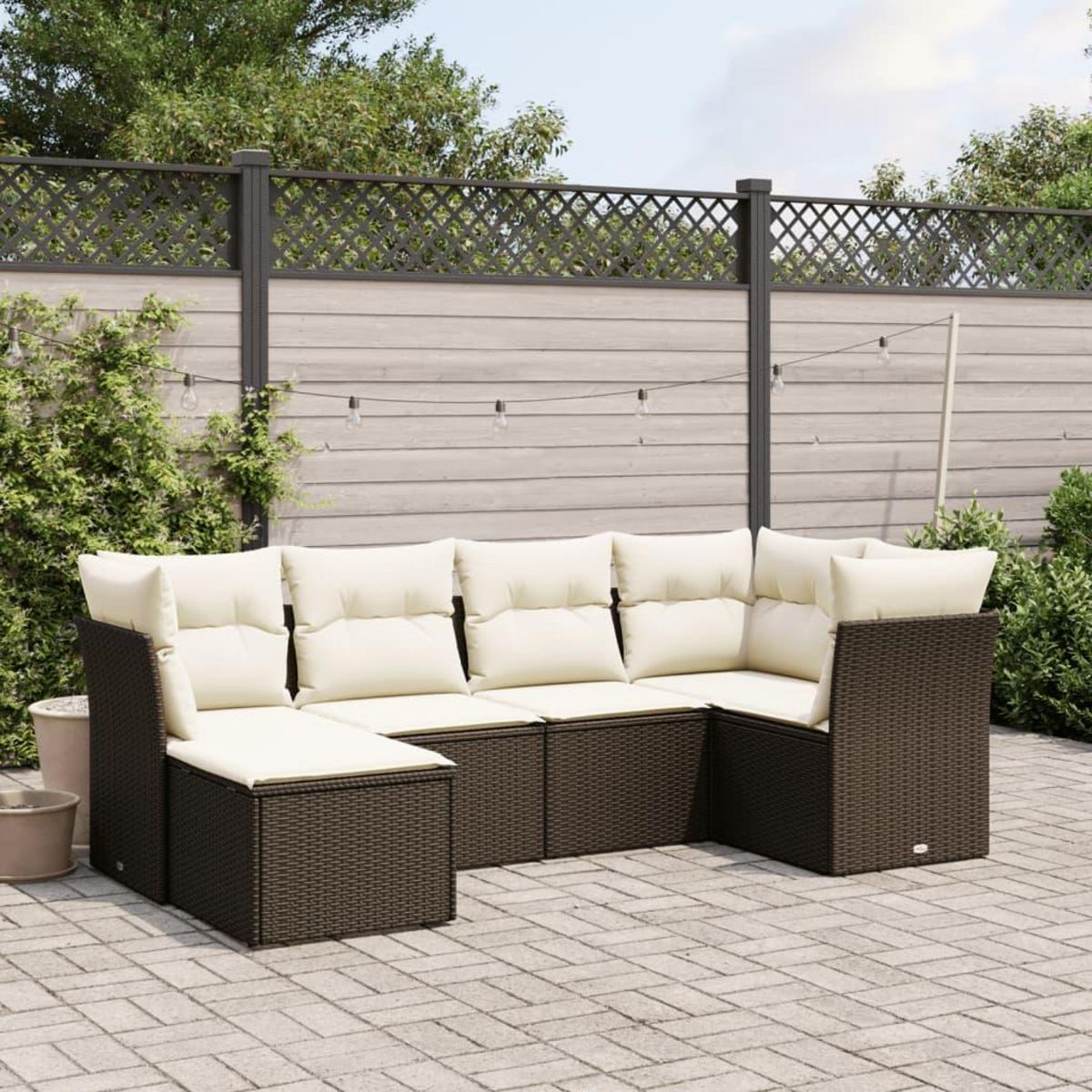 VIDAXL Salon de jardin avec coussins 6 pcs marron resine tressee
