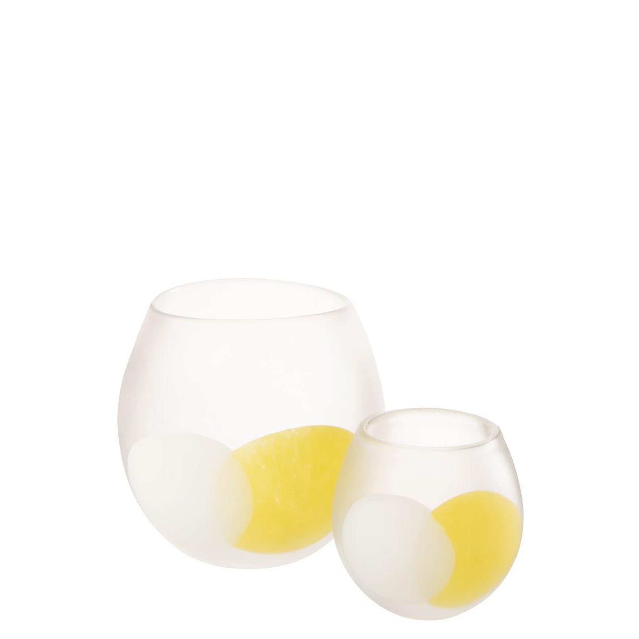 Voir la diapositive 2 : J-LINE Photophore en verre  amos  22cm blanc & jaune