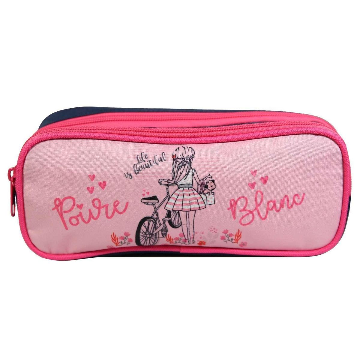 Bagtrotter BAGTROTTER Trousse scolaire 2 compartiments Poivre Blanc Rose Vélo