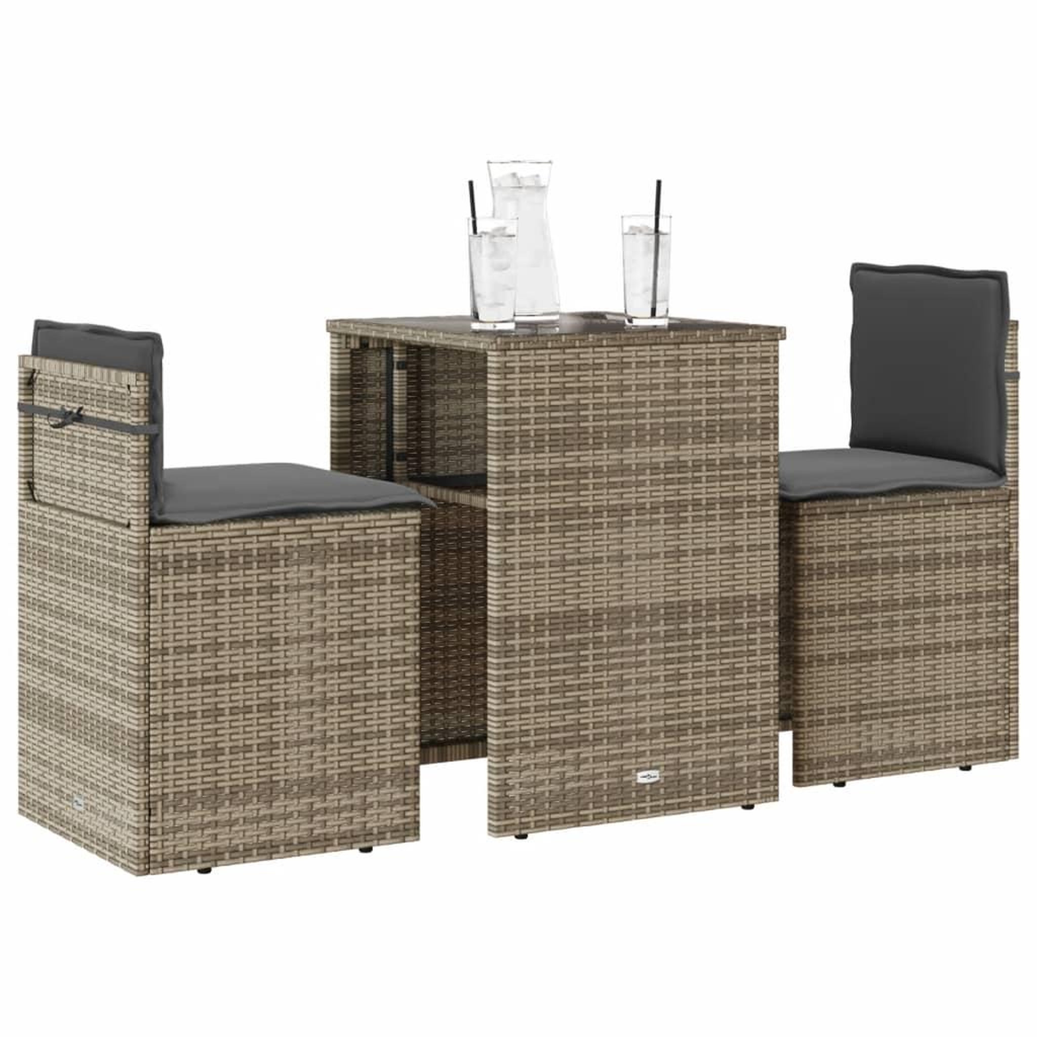 VIDAXL Ensemble de bistro 3 pcs avec coussins gris resine tressee