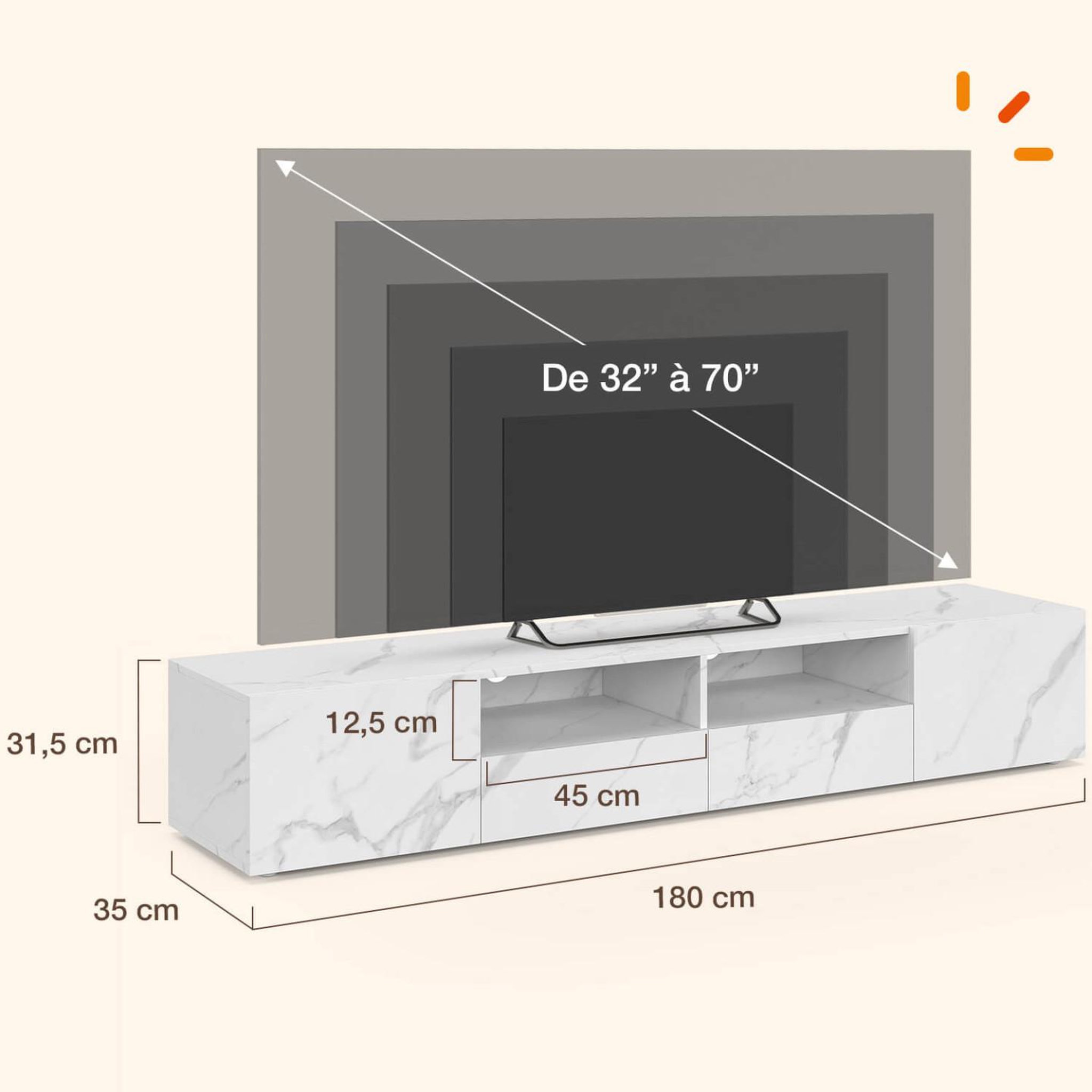 Voir la diapositive 4 : ID MARKET Meuble TV 180 cm ELI bois effet marbre