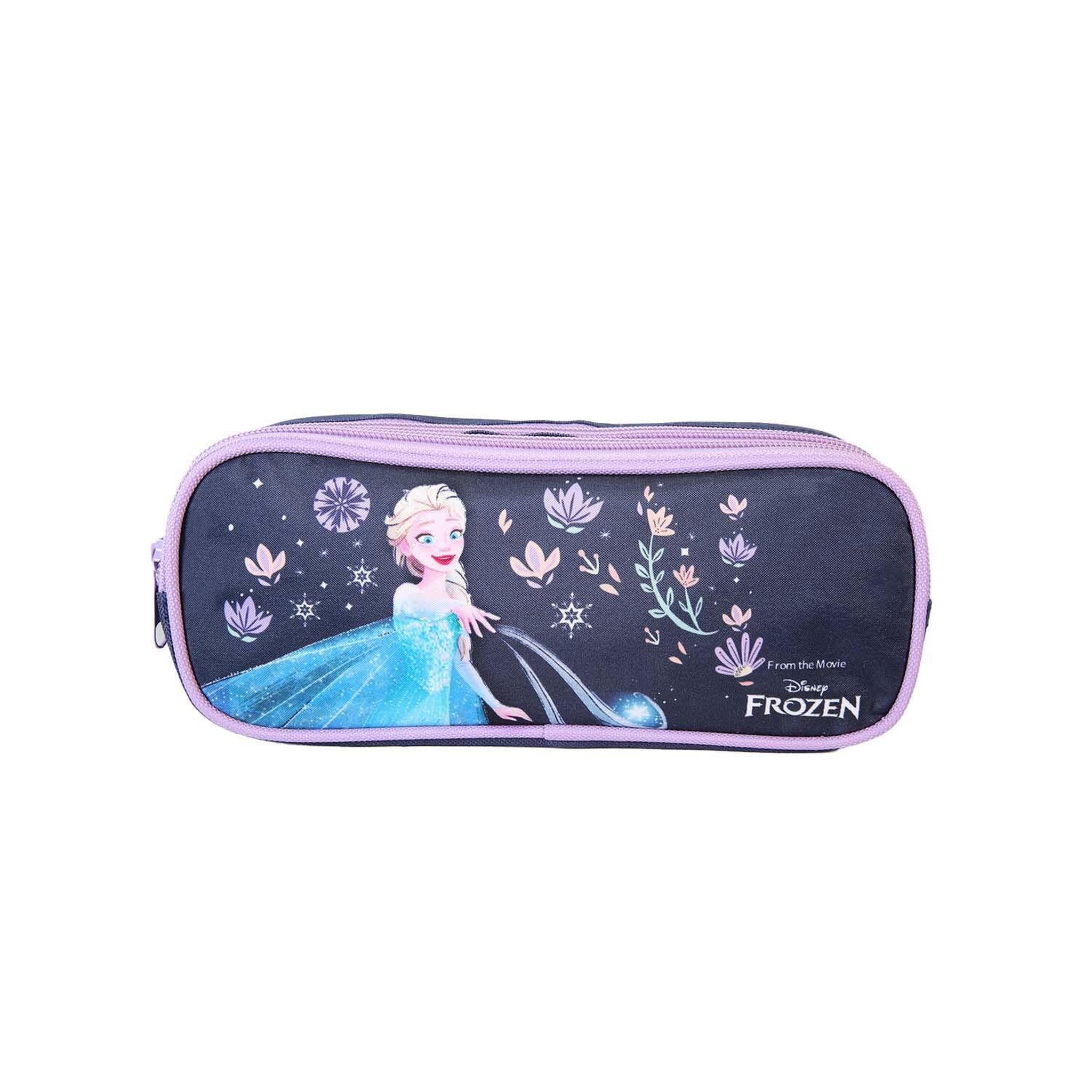 Voir la diapositive 1 : Bagtrotter Disney Frozen - La Reine des Neiges - Trousse Scolaire Rectangulaire - Bleu/Violet - Fille - 2 Compartiments Zippés