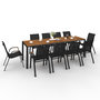 Voir la diapositive 1 : ID MARKET Salon de jardin NOUMEA table 240 cm plateau verre trempé effet bois et 10 chaises empilables noir et bois