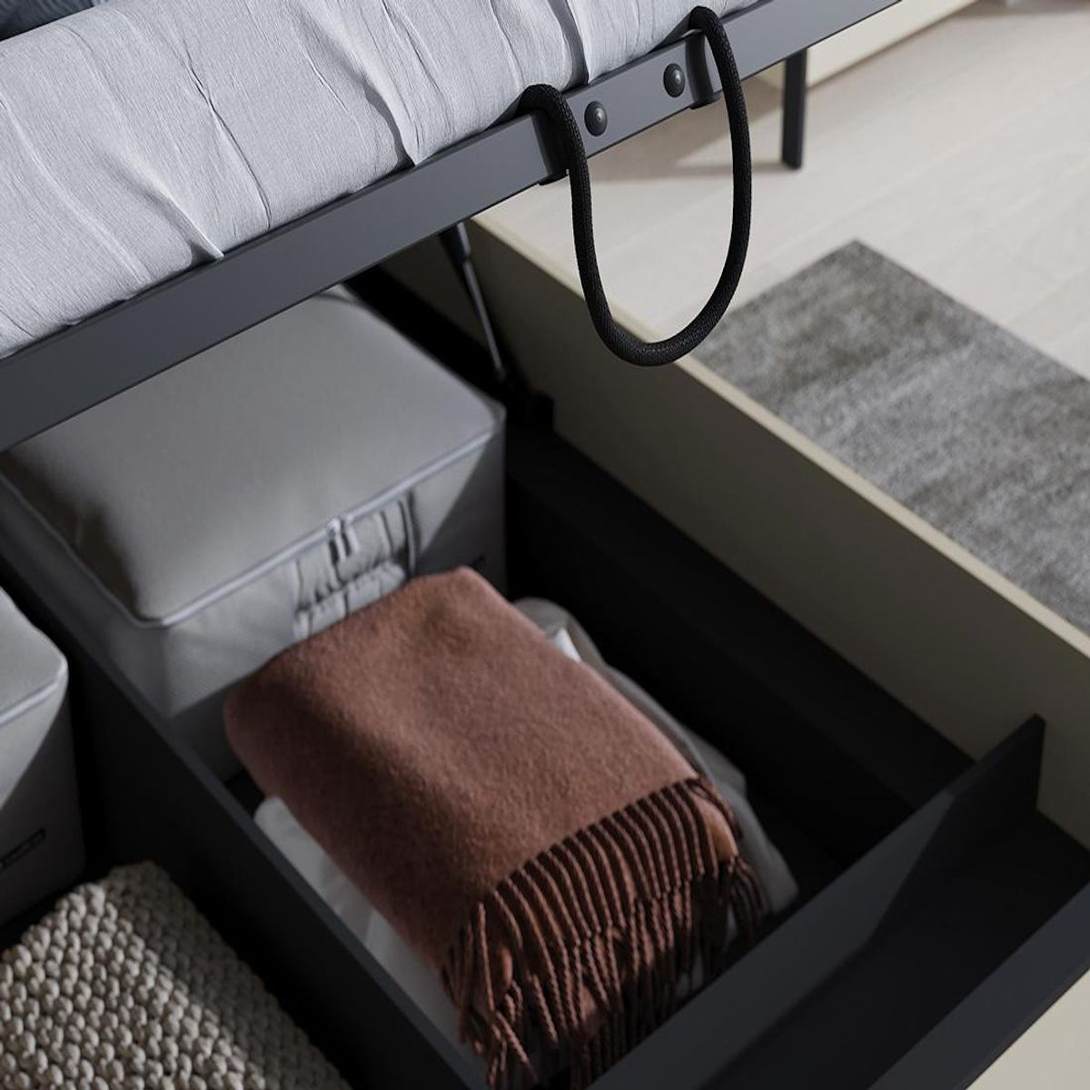 BEST MOBILIER Kimi - lit coffre - 180x200 cm - sommier et port usb inclus