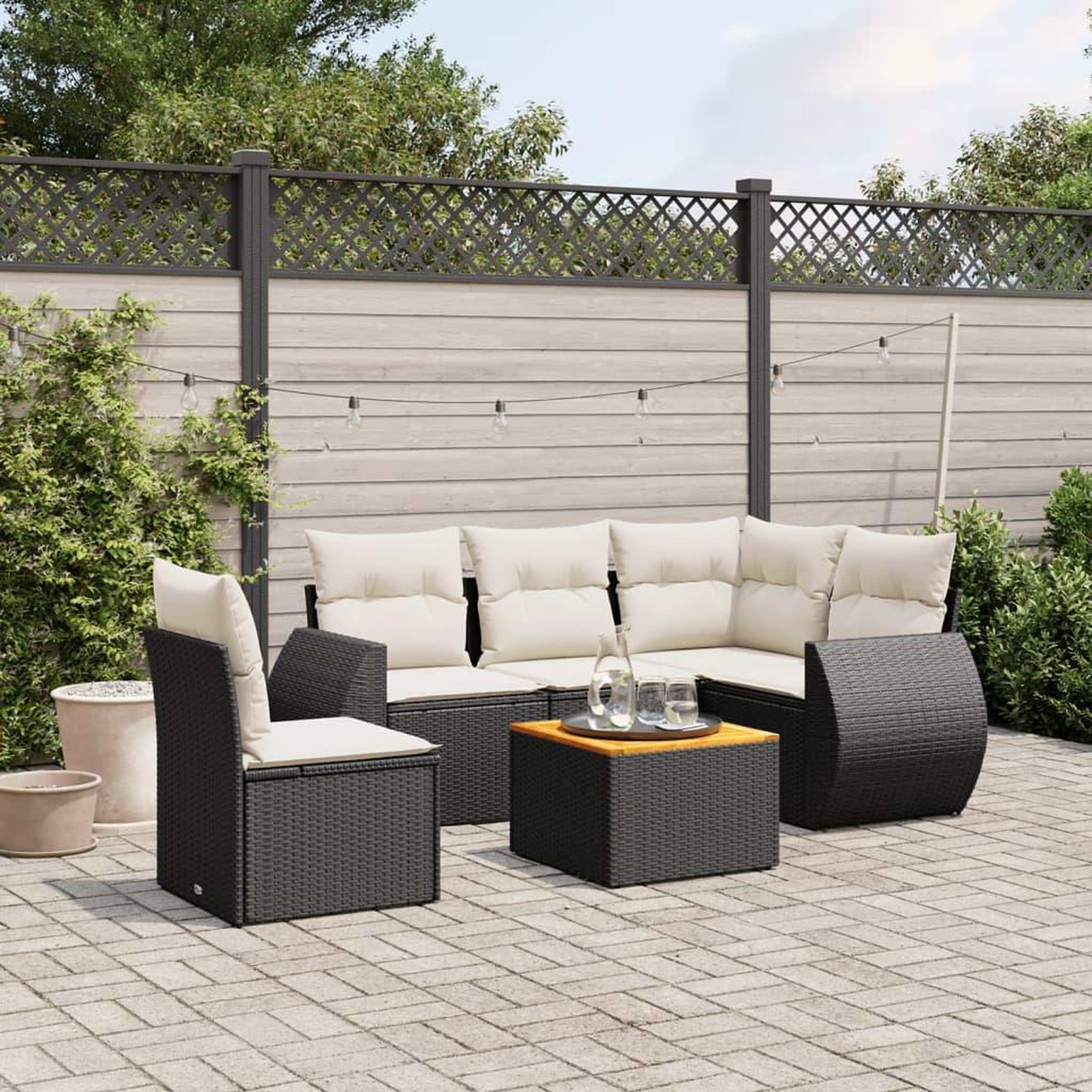 VIDAXL Salon de jardin 6 pcs avec coussins noir resine tressee