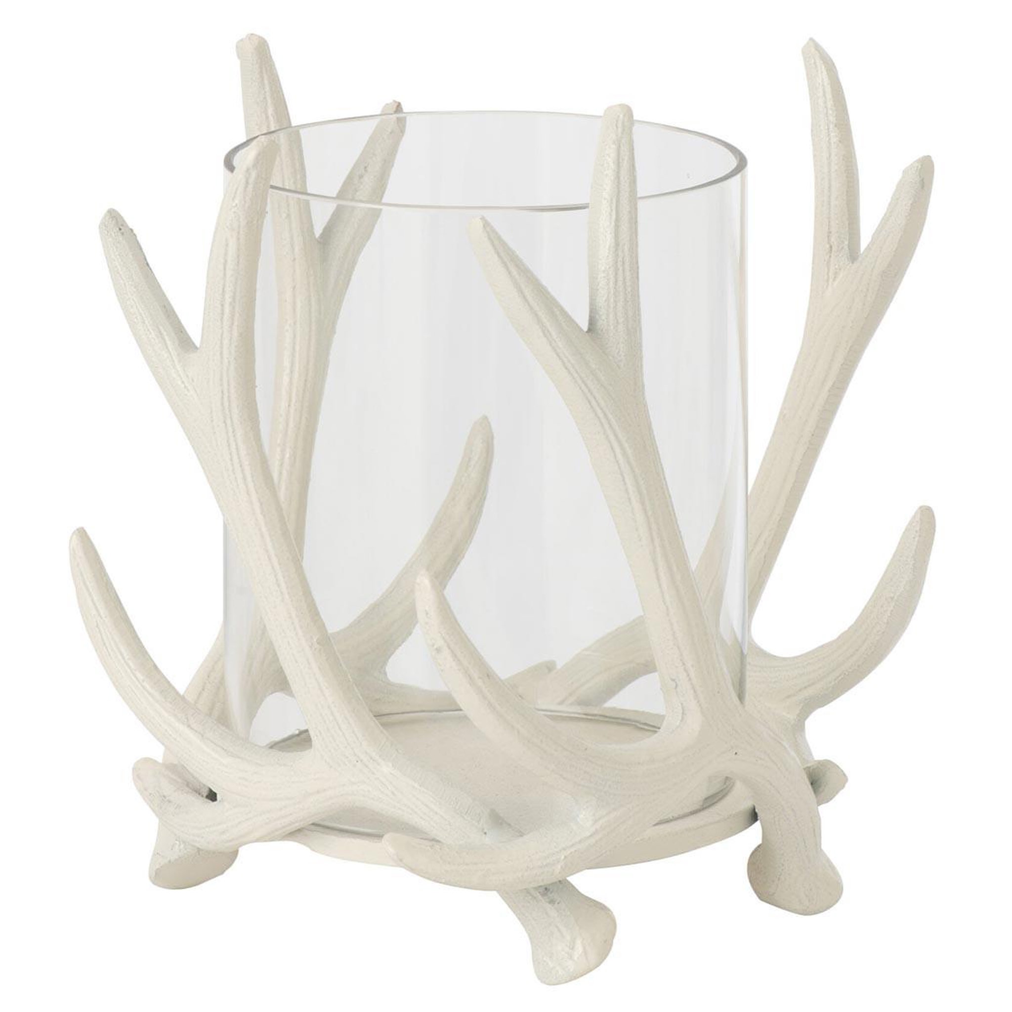 J-LINE Photophore ramures de cerf  yasmine  19cm blanc cassé