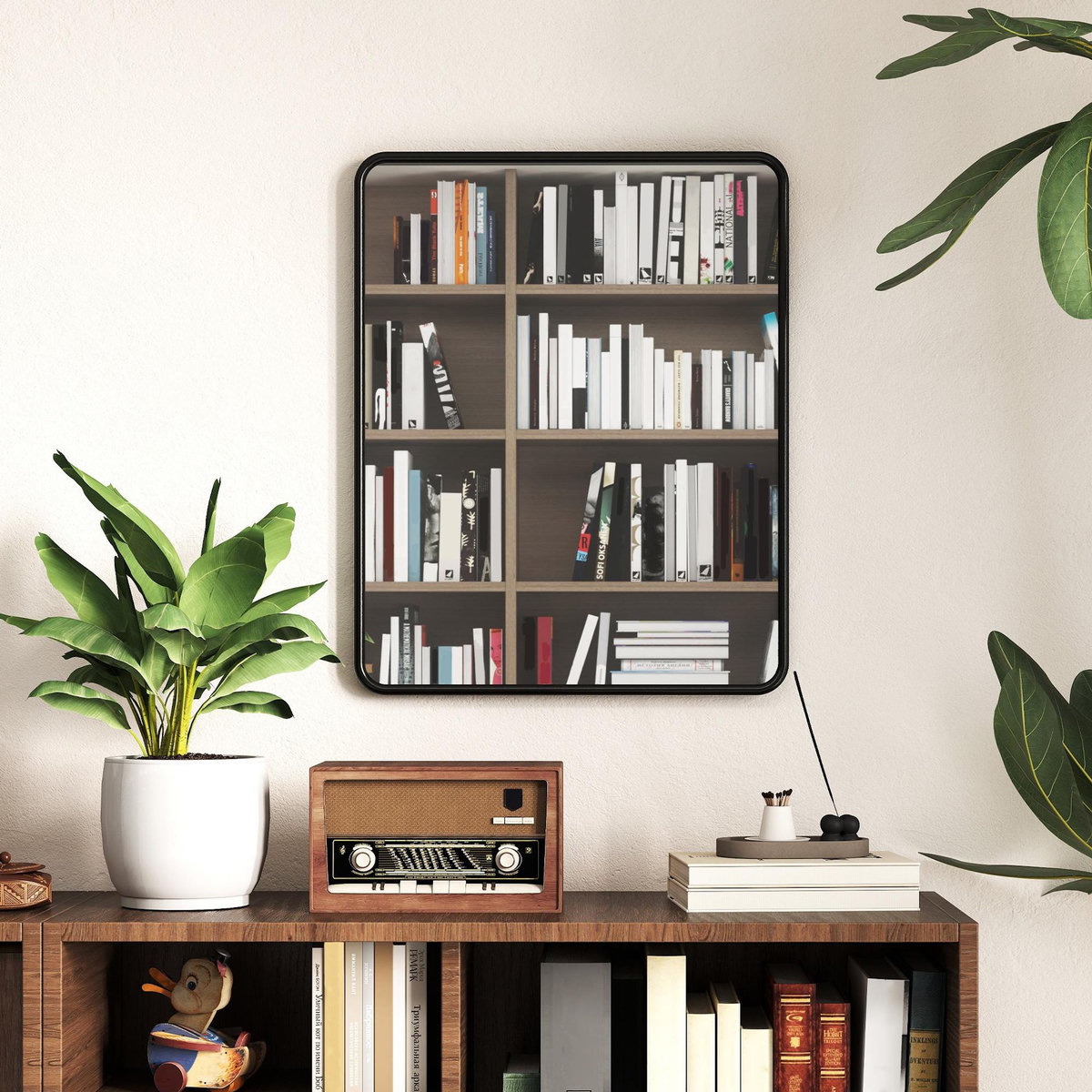 HOMCOM Miroir mural rectangulaire L.40 x H.50 cm cadre métal noir