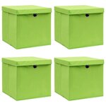 VIDAXL Boîtes de rangement avec couvercles 4 pcs Vert 32x32x32cm Tissu