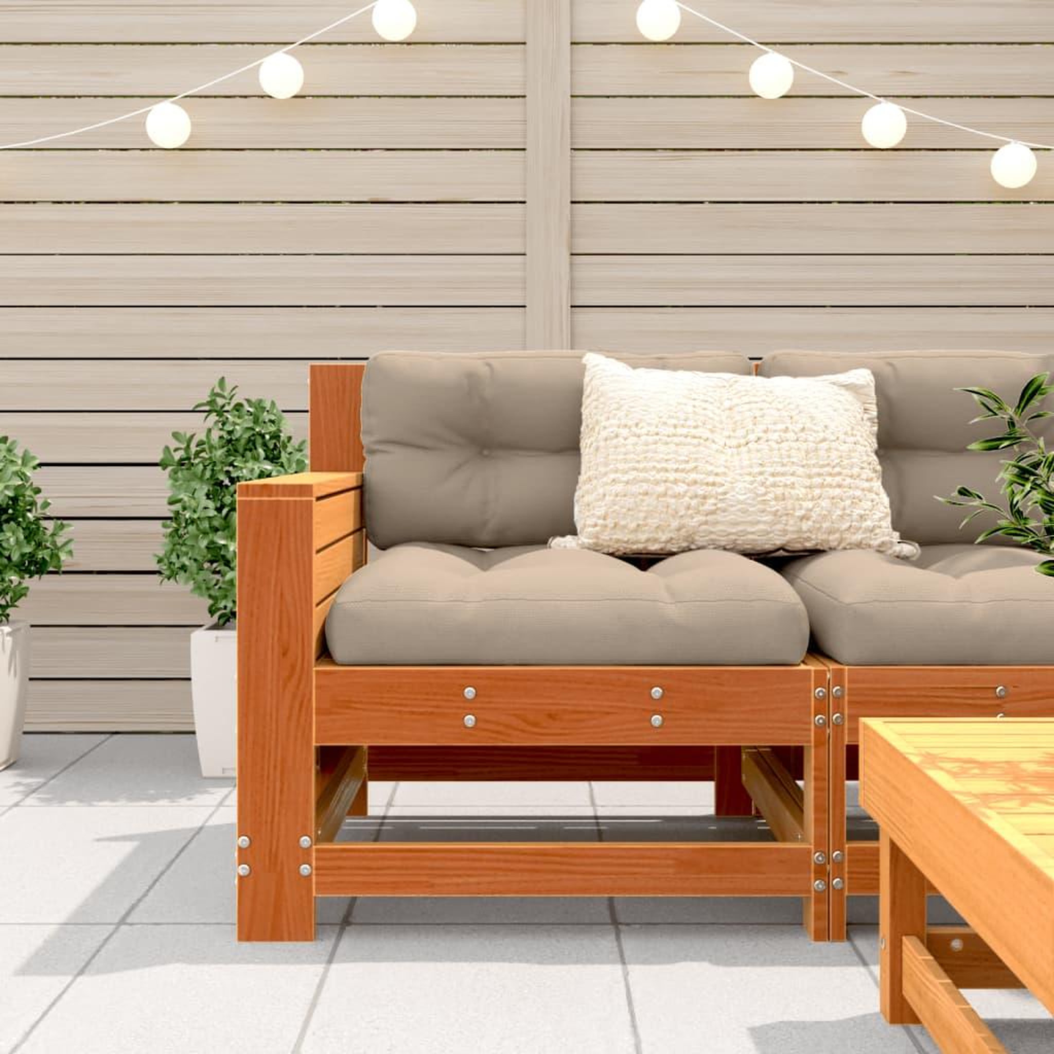 Voir la diapositive 3 : VIDAXL Canape de jardin accoudoir coussins cire marron bois pin massif