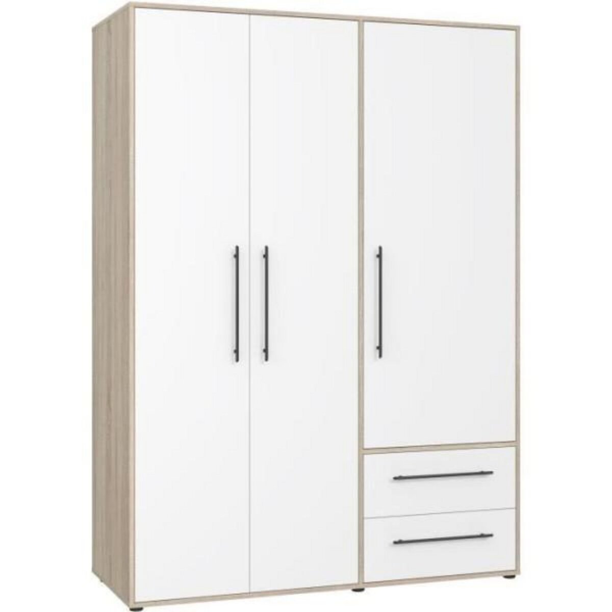 MARKET24 Armoire de chambre - MOKKARIS - Chene Sonoma / Blanc mat - 3 portes - 144,4 x 58,8 x 200,1 cm