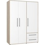 MARKET24 Armoire de chambre - MOKKARIS - Chene Sonoma / Blanc mat - 3 portes - 144,4 x 58,8 x 200,1 cm