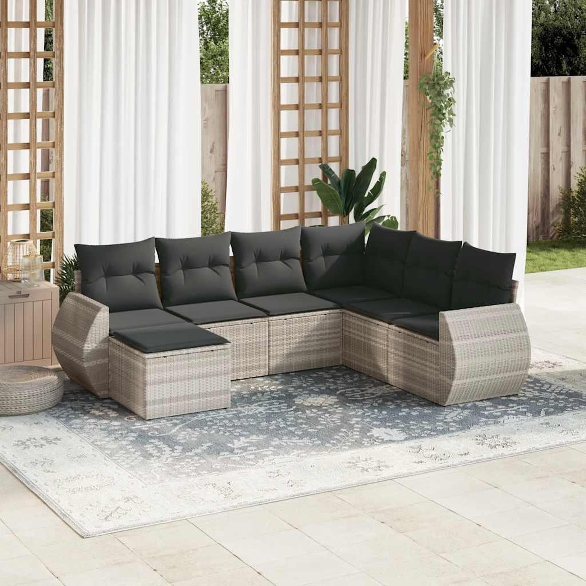VIDAXL Salon de jardin avec coussins 7 pcs gris clair resine tressee