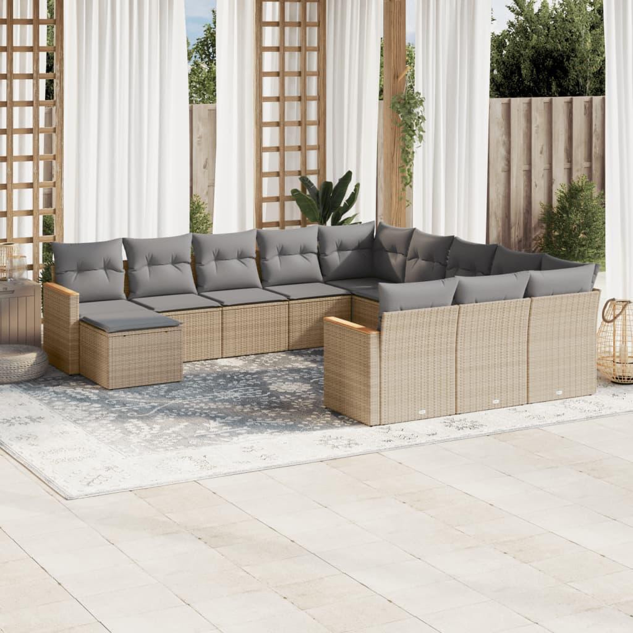 VIDAXL Salon de jardin avec coussins 12 pcs beige resine tressee