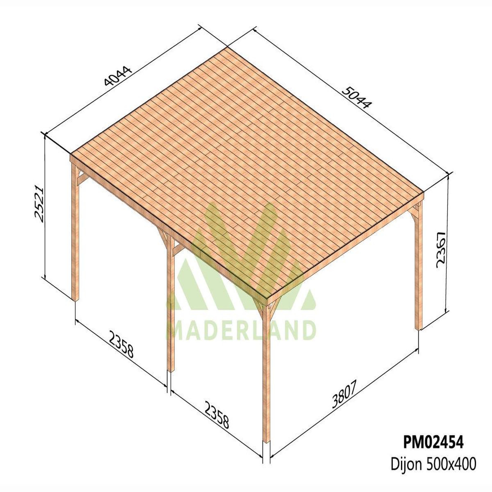 Voir la diapositive 2 : JARDIDECO Pergola en bois dijon avec toit 500 x 400 cm - maderland