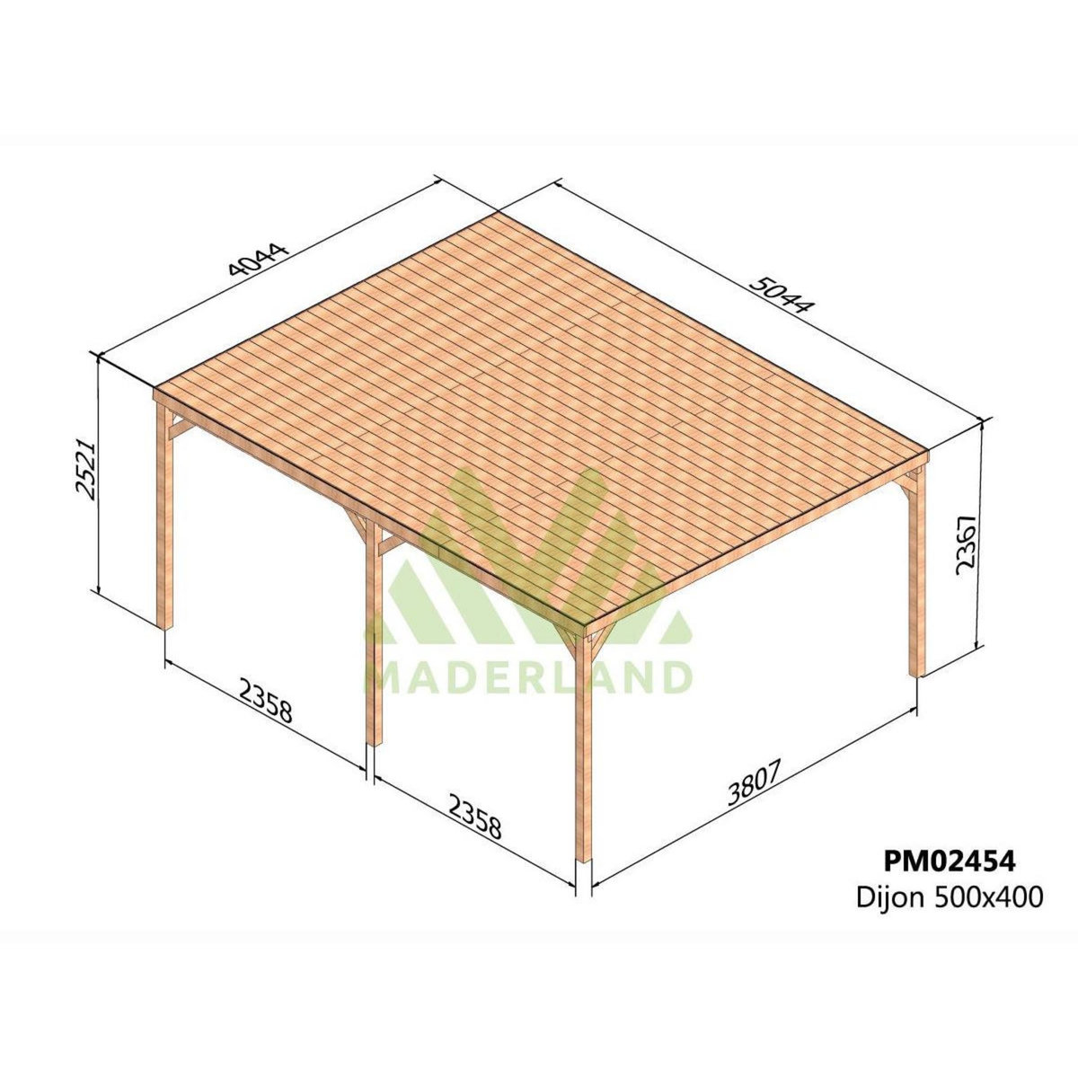 JARDIDECO Pergola en bois Dijon avec toit 500 x 400 cm - Maderland