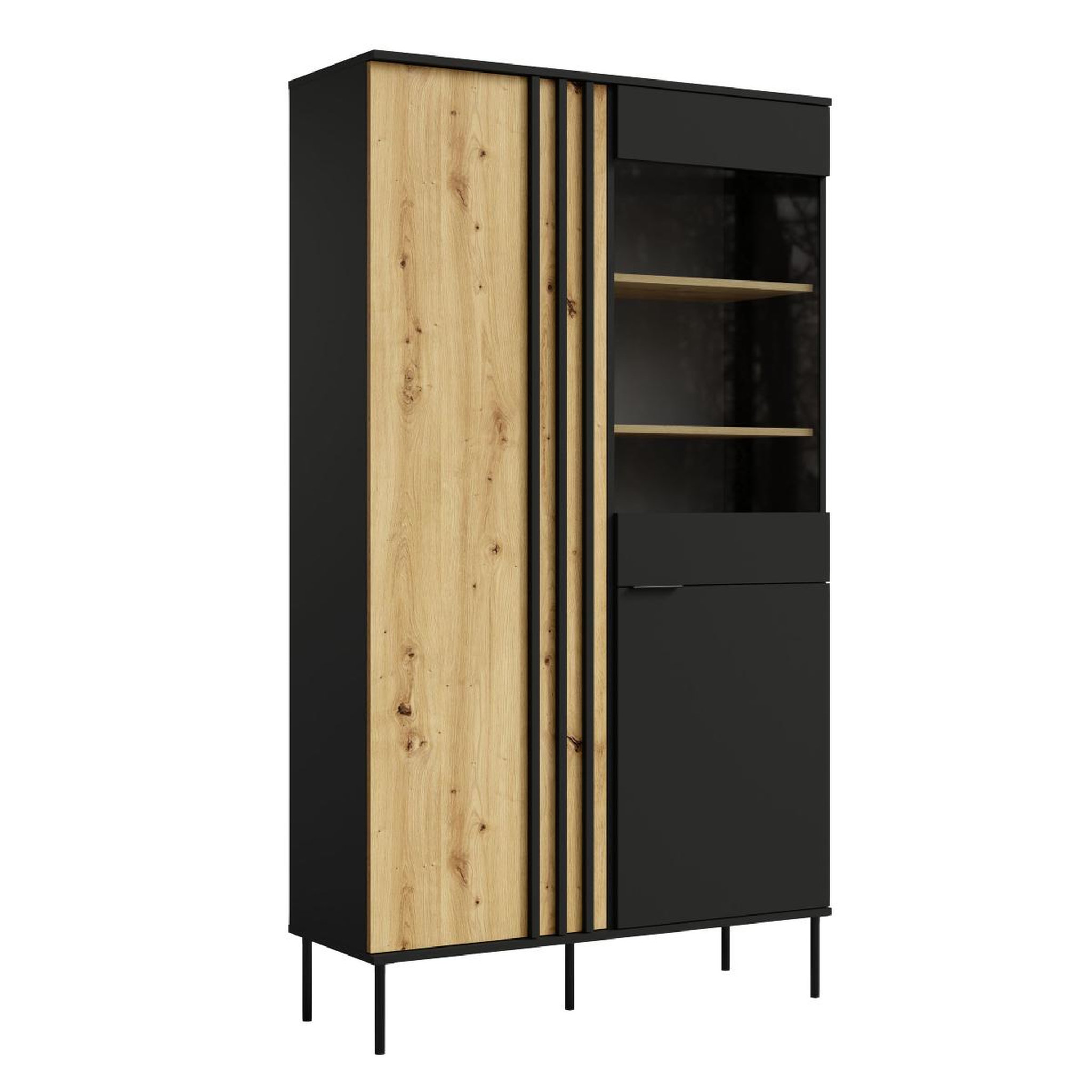 JLC KREATION Vitrine 2 portes moderne noir et bois irina