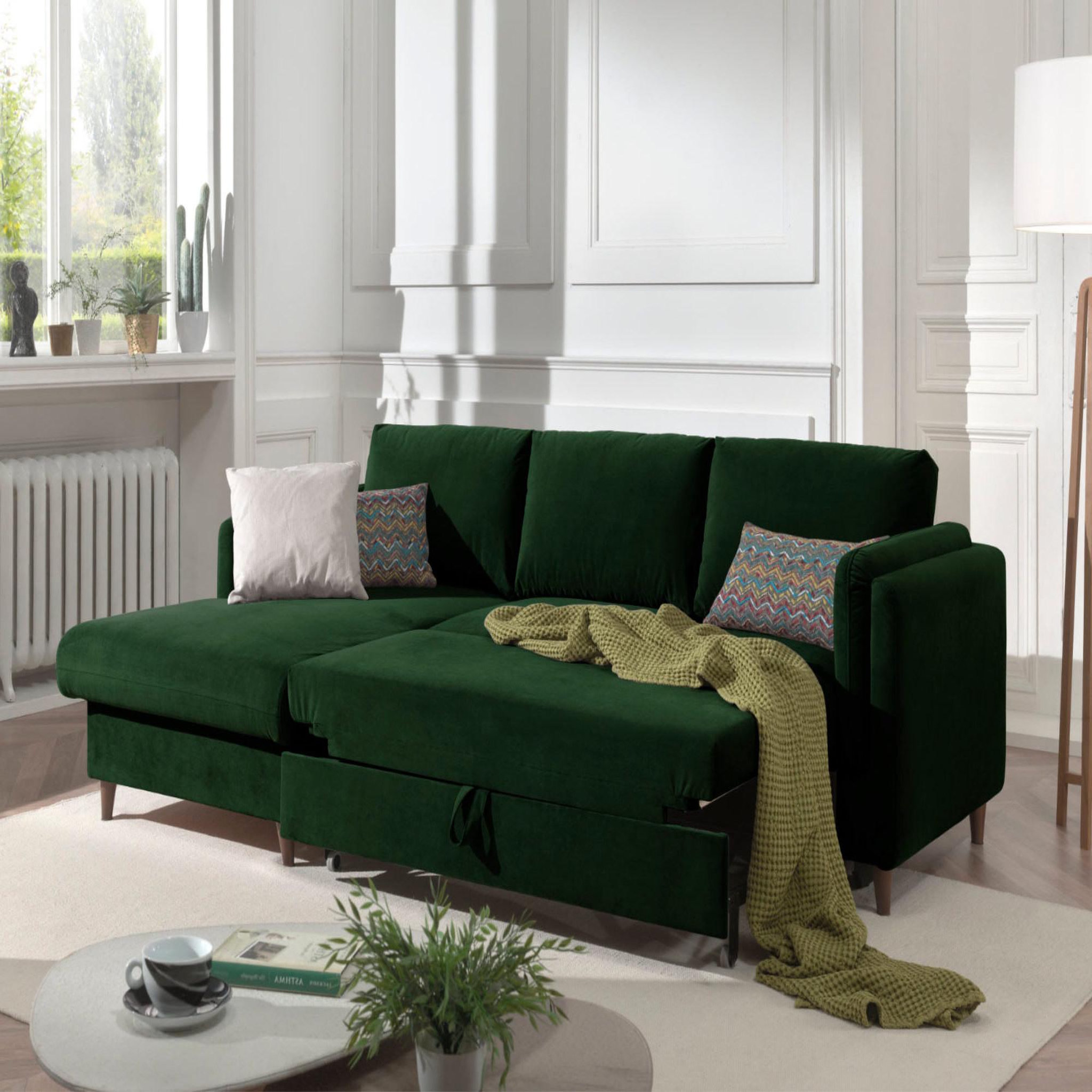 Voir la diapositive 3 : BEST MOBILIER Brooke - canapé d'angle gauche - convertible avec coffre - 4 places - en velours