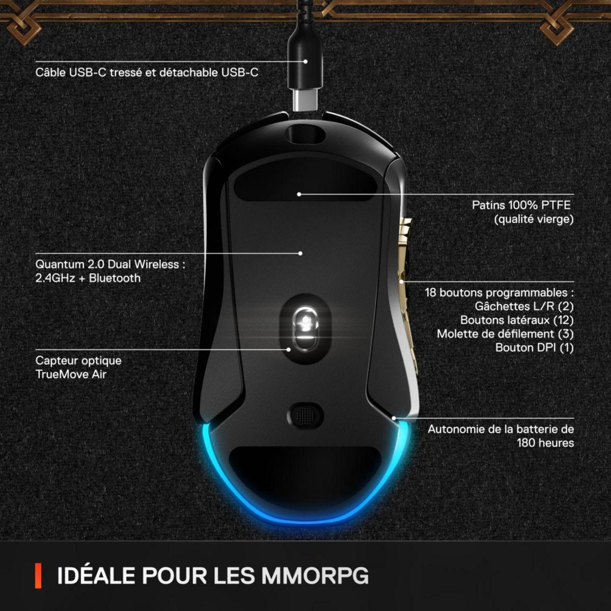 STEEL SERIES Souris Gamer Sans Fil Aerox 9 Wireless WOW Edition