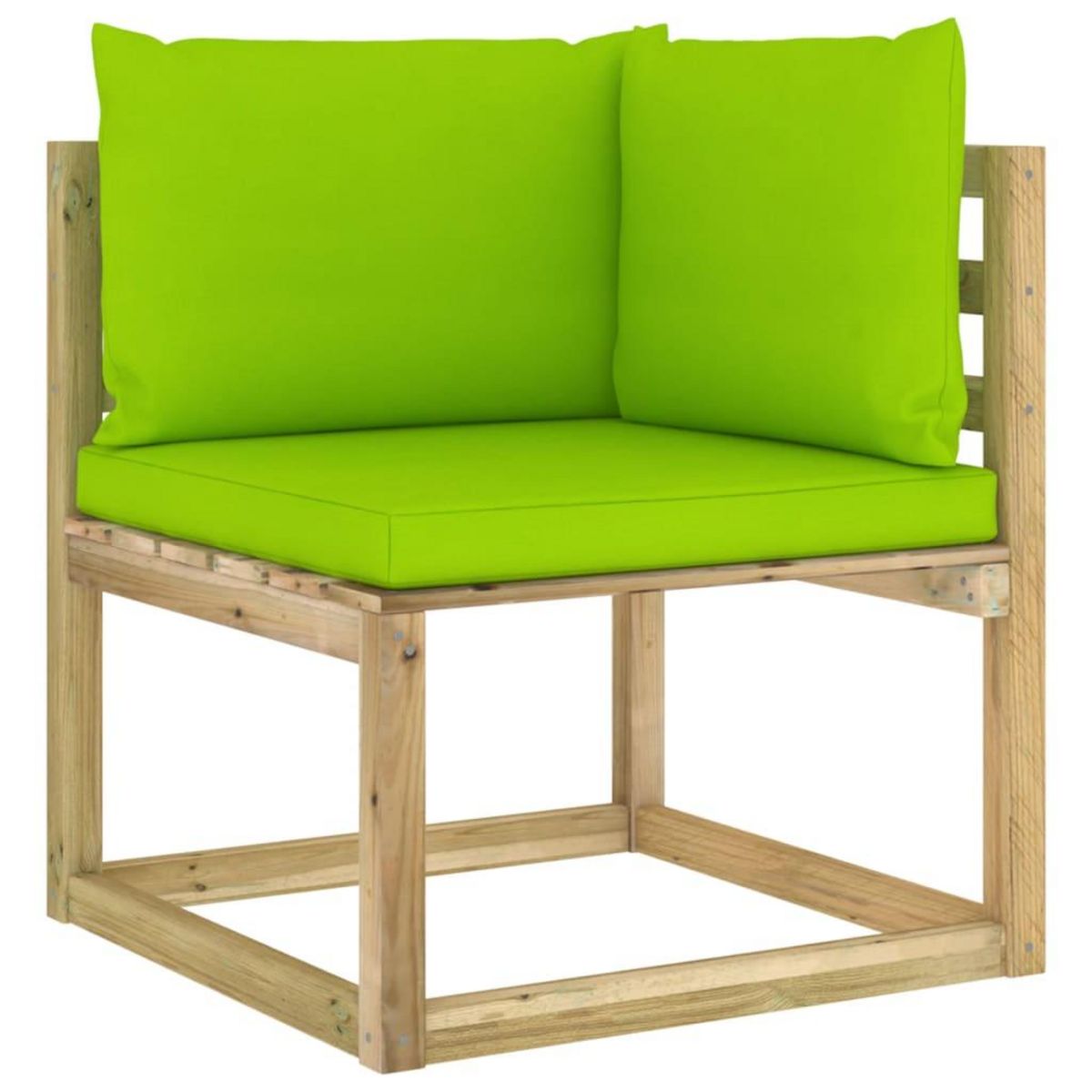 VIDAXL Canape d'angle de jardin avec coussins Bois impregne de vert