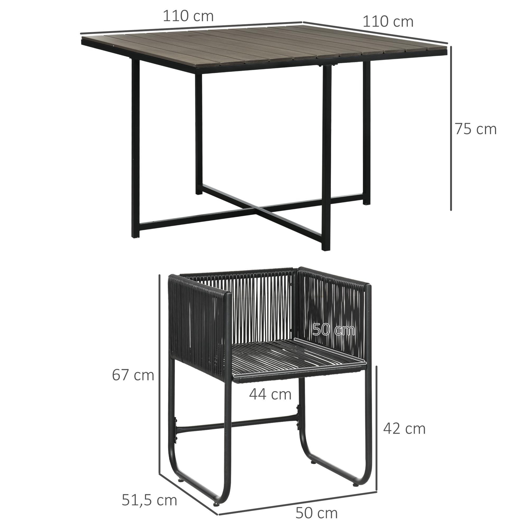 Voir la diapositive 3 : OUTSUNNY Ensemble salon de jardin encastrable 4 personnes 5 pièces - coussins déhoussables - métal résine filaire noir gris